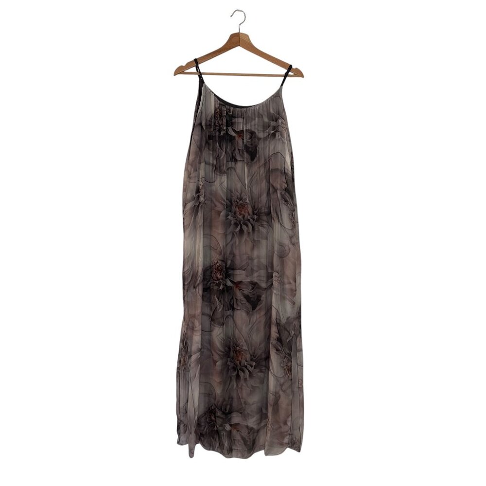 Gigi Moda Made in Italy 100% Silk Venus Dress Charcoal and Dusty Rose Floral